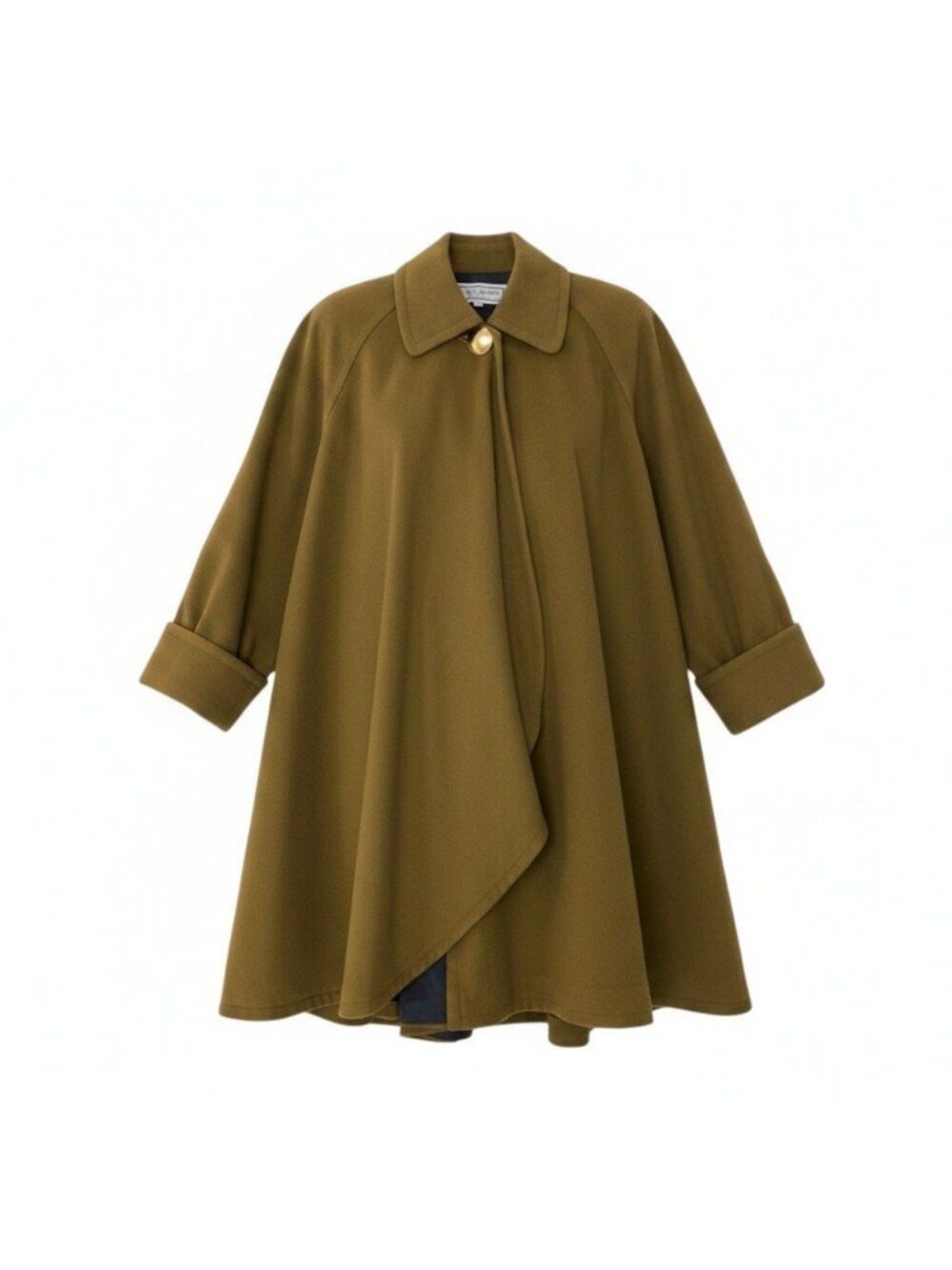 Saint Laurent Soutien Collar Coat Long Gold Button Green Wool